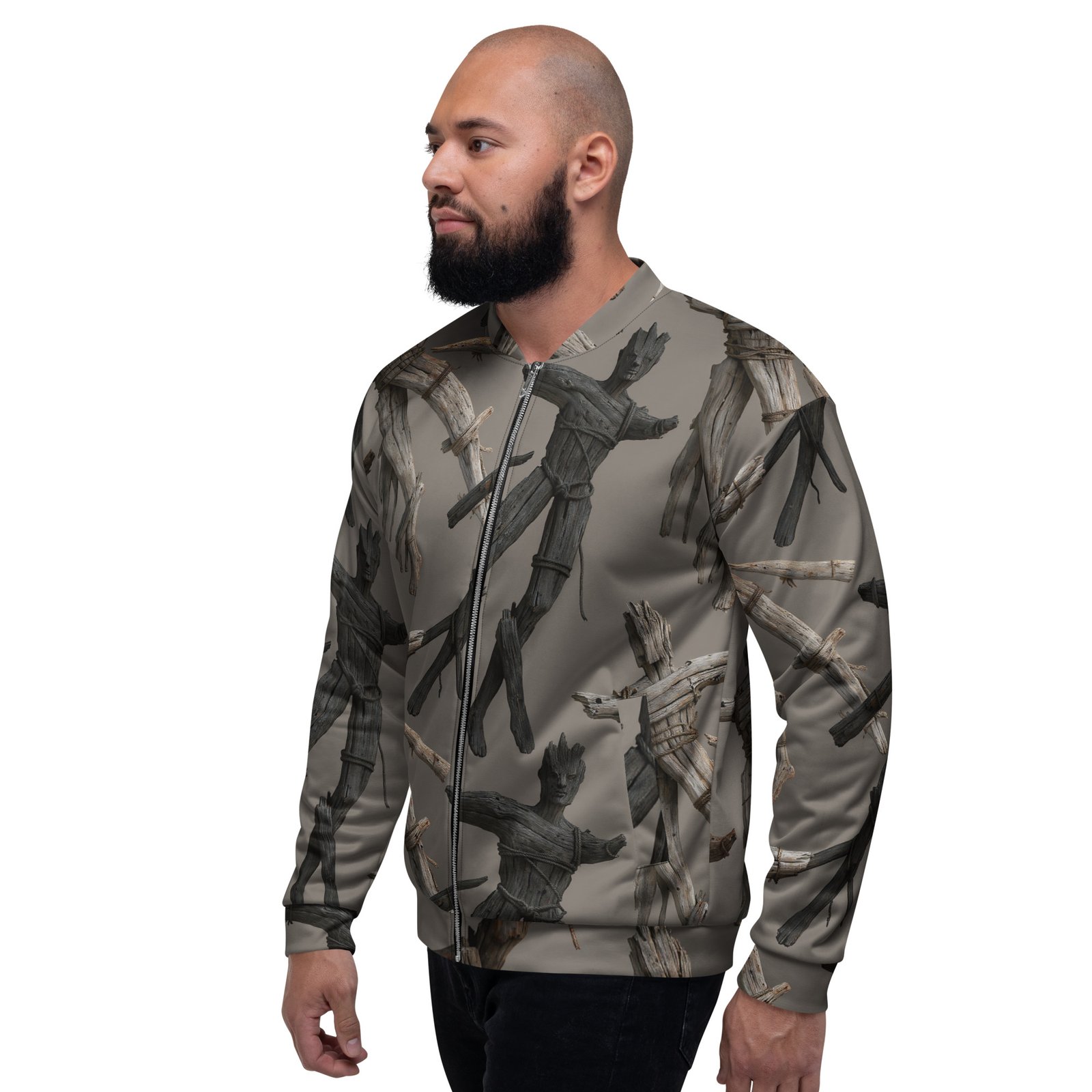 Męska bluza bomber z grafiką drewnianych kukieł i związanych gałęzi| Zarn.pl Męska bluza bomber z grafiką drewnianych kukieł i związanych gałęzi - obrazek 8