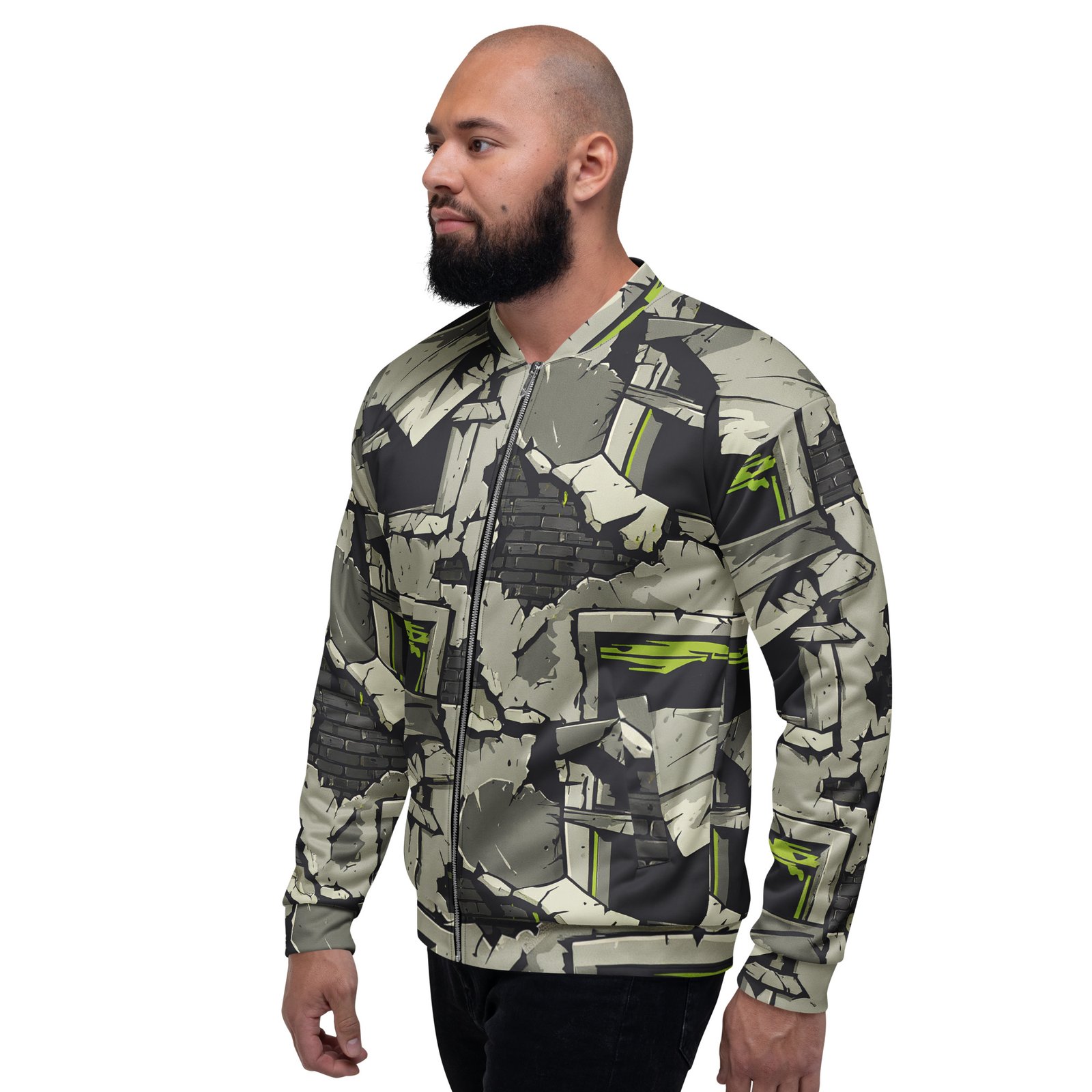 Męska bluza bomber z grafiką zniszczonego muru i pękającego betonu| Zarn.pl męska bluza bomber z grafiką zniszczonego muru i pękającego betonu
