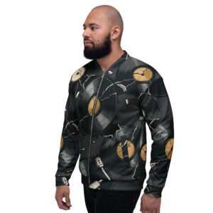 męska bluza bomber z grafiką płyt winylowych