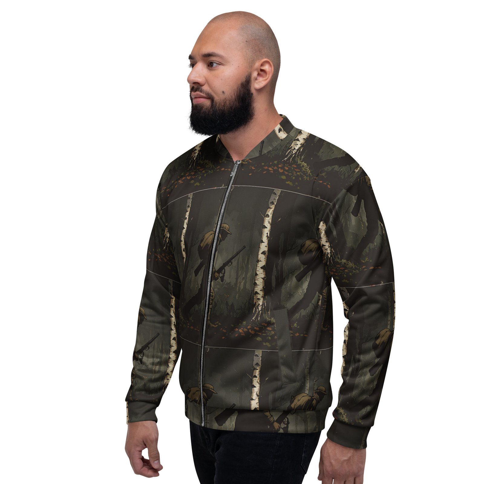 Męska bluza bomber z grafiką żołnierza w lesie| Zarn.pl Męska bluza bomber z grafiką żołnierza w lesie - obrazek 8