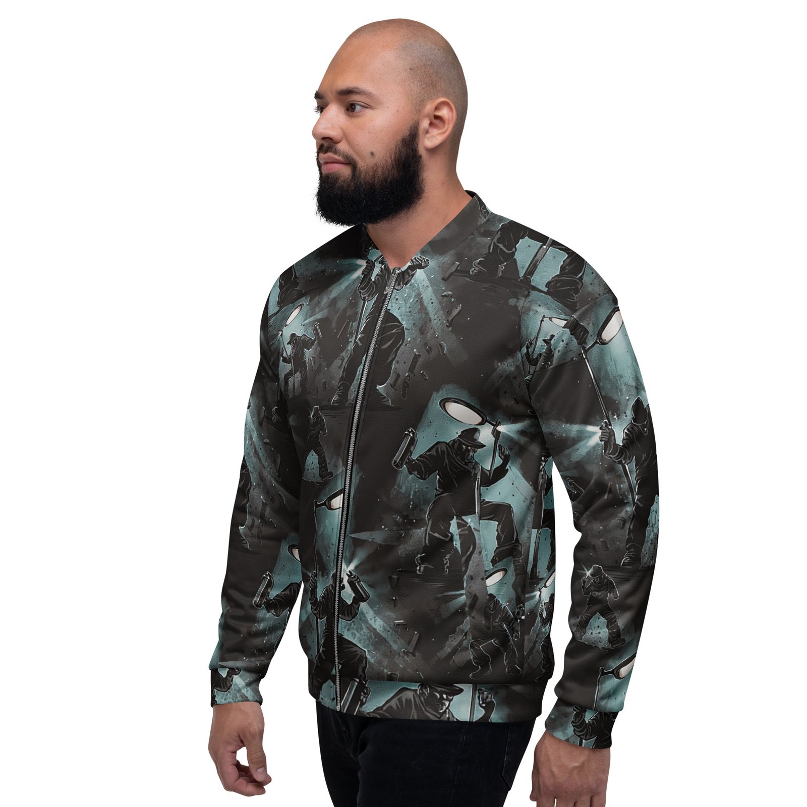 Męska bluza bomber z grafiką street art nocnego graffiti| Zarn.pl męska bluza bomber z grafiką street art nocnego graffiti
