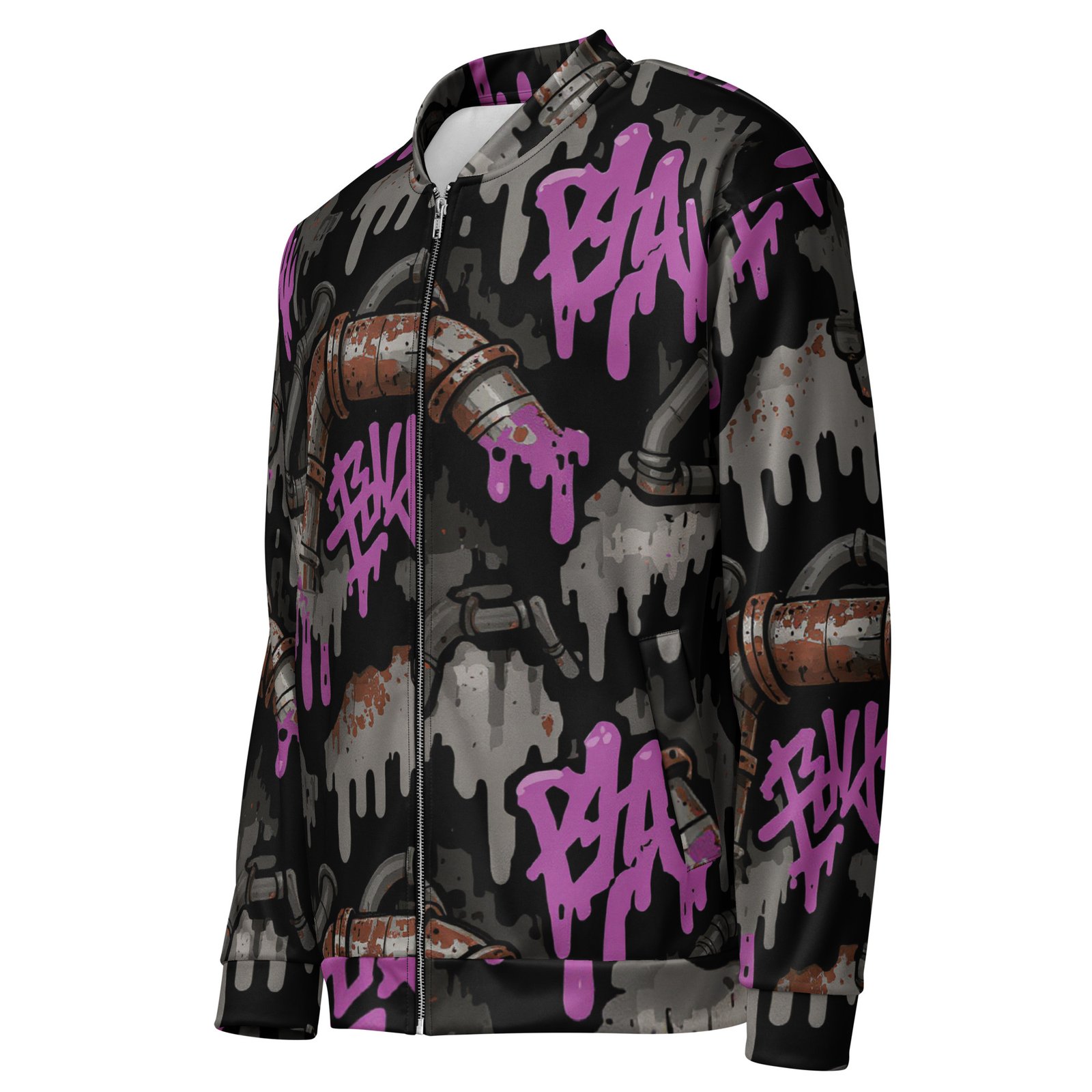Męska bluza bomber z grafiką graffiti i industrialnych rur| Zarn.pl Męska bluza bomber z grafiką graffiti i industrialnych rur - obrazek 4