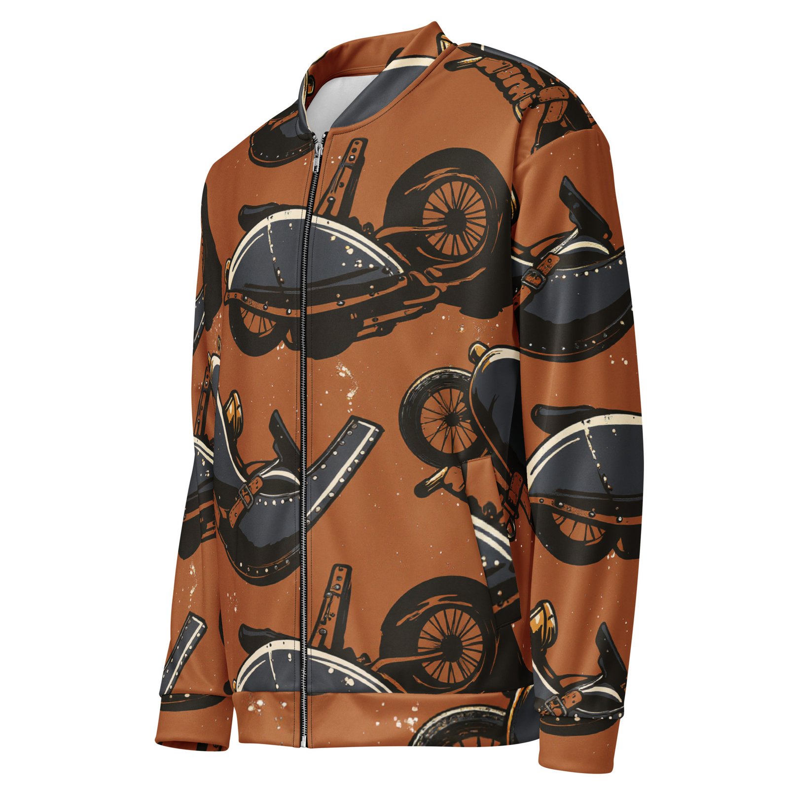 Męska bluza bomber z grafiką klasycznych motocykli w stylu vintage| Zarn.pl Męska bluza bomber z grafiką klasycznych motocykli w stylu vintage - obrazek 4