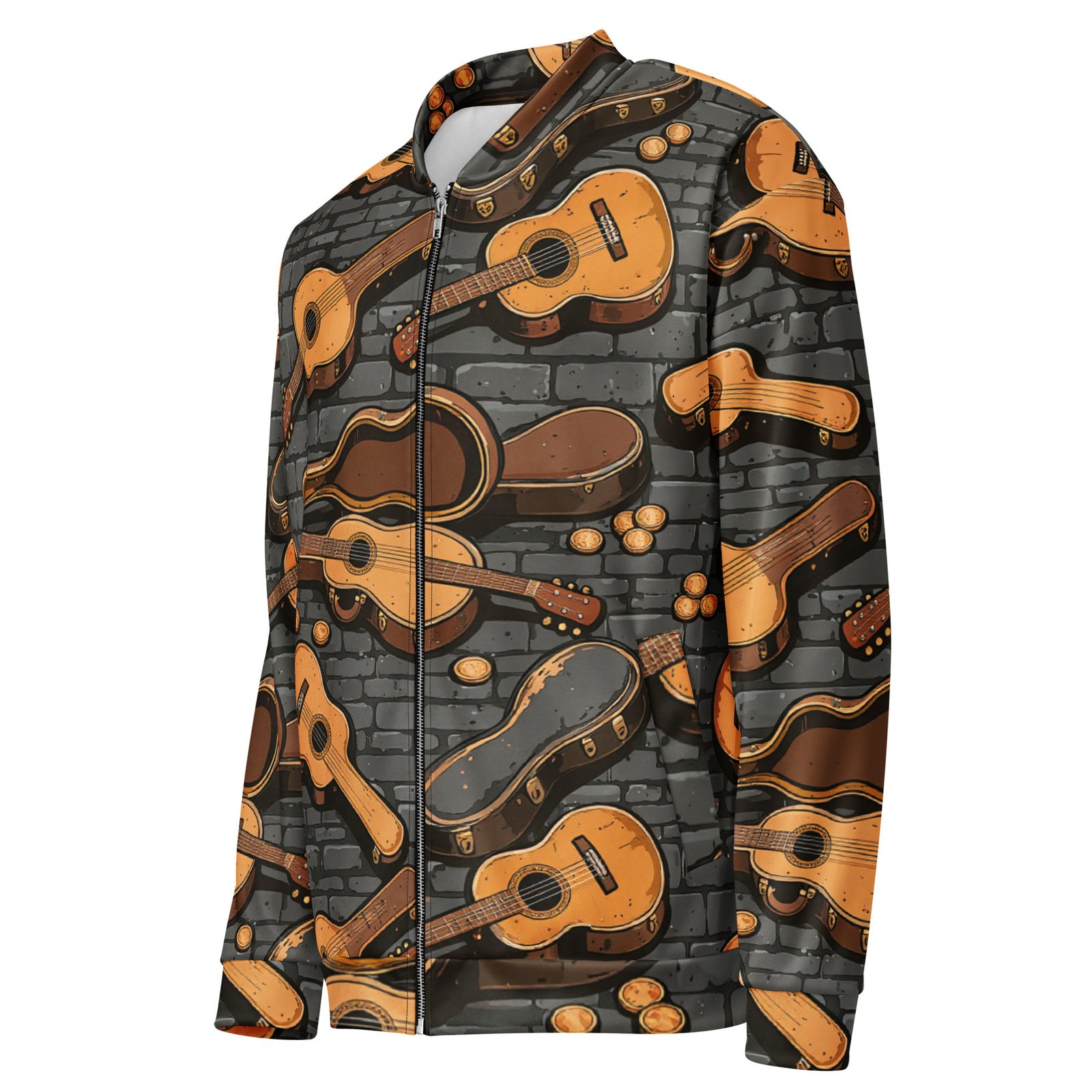 Męska bluza bomber z grafiką gitar akustycznych i futerałów| Zarn.pl Męska bluza bomber z grafiką gitar akustycznych i futerałów - obrazek 4