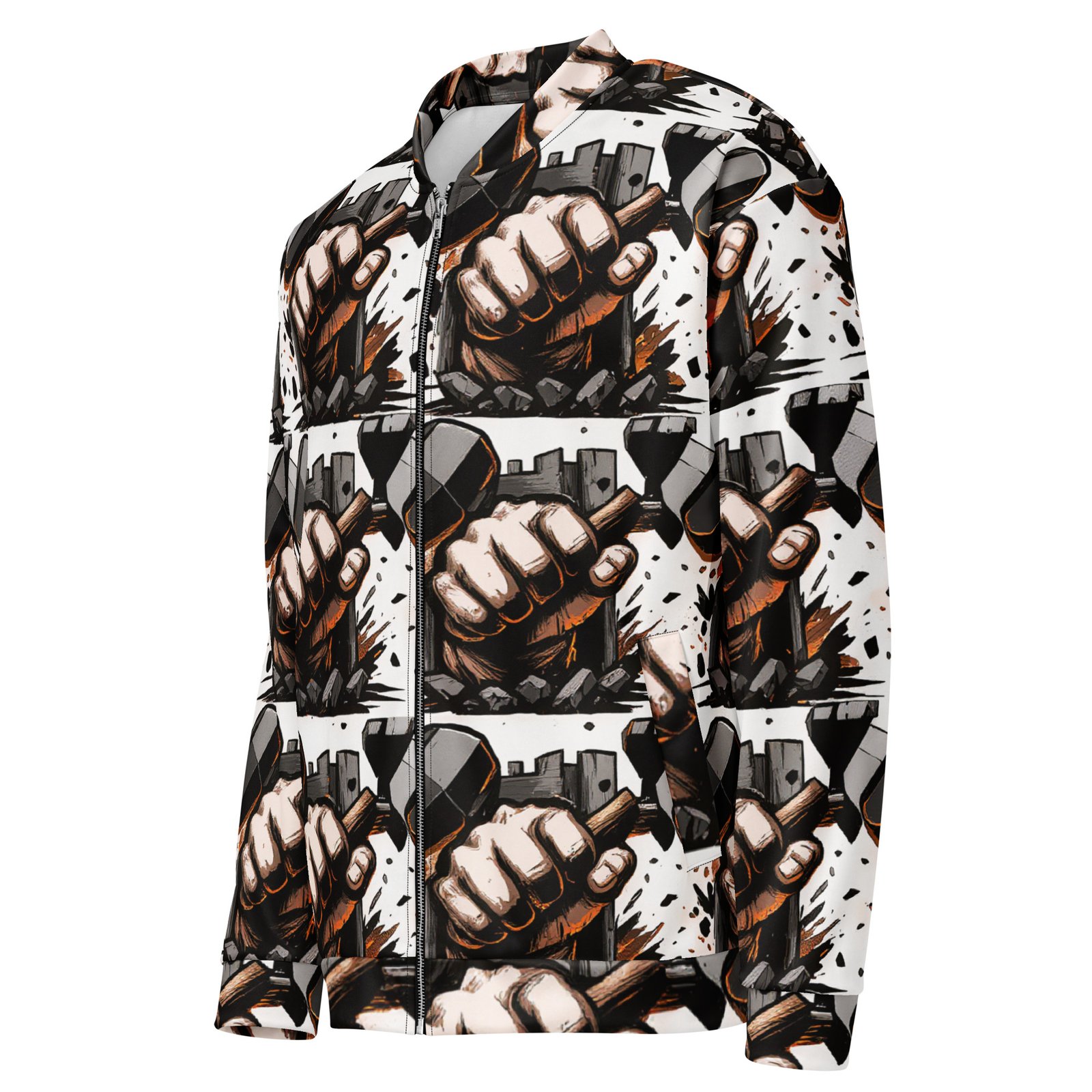 Męska bluza bomber z grafiką zaciśniętej pięści przebijającej kamienny mur| Zarn.pl Męska bluza bomber z grafiką zaciśniętej pięści przebijającej kamienny mur - obrazek 4