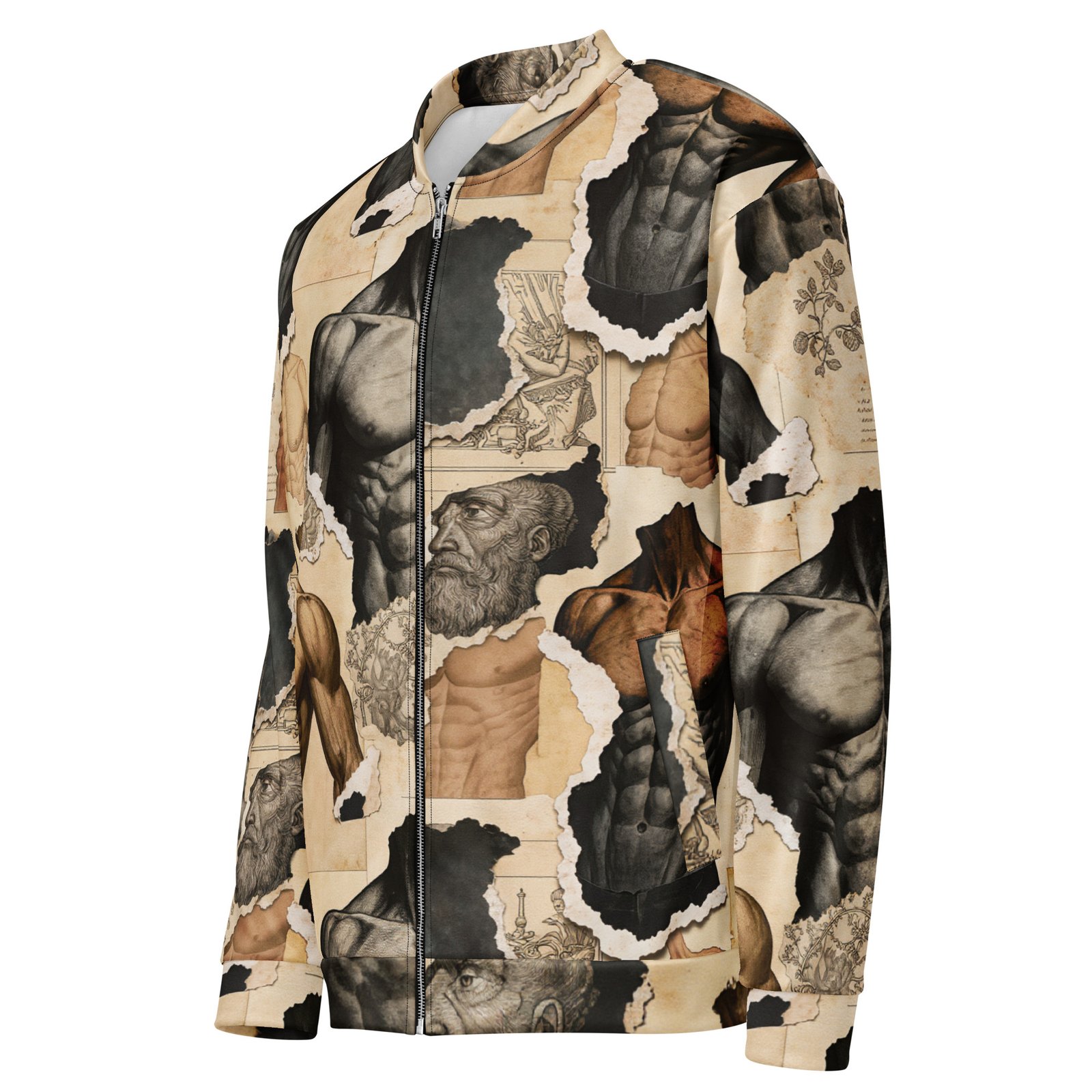 Męska bluza bomber z grafiką szkiców anatomii i renesansowych rycin| Zarn.pl Męska bluza bomber z grafiką szkiców anatomii i renesansowych rycin - obrazek 4