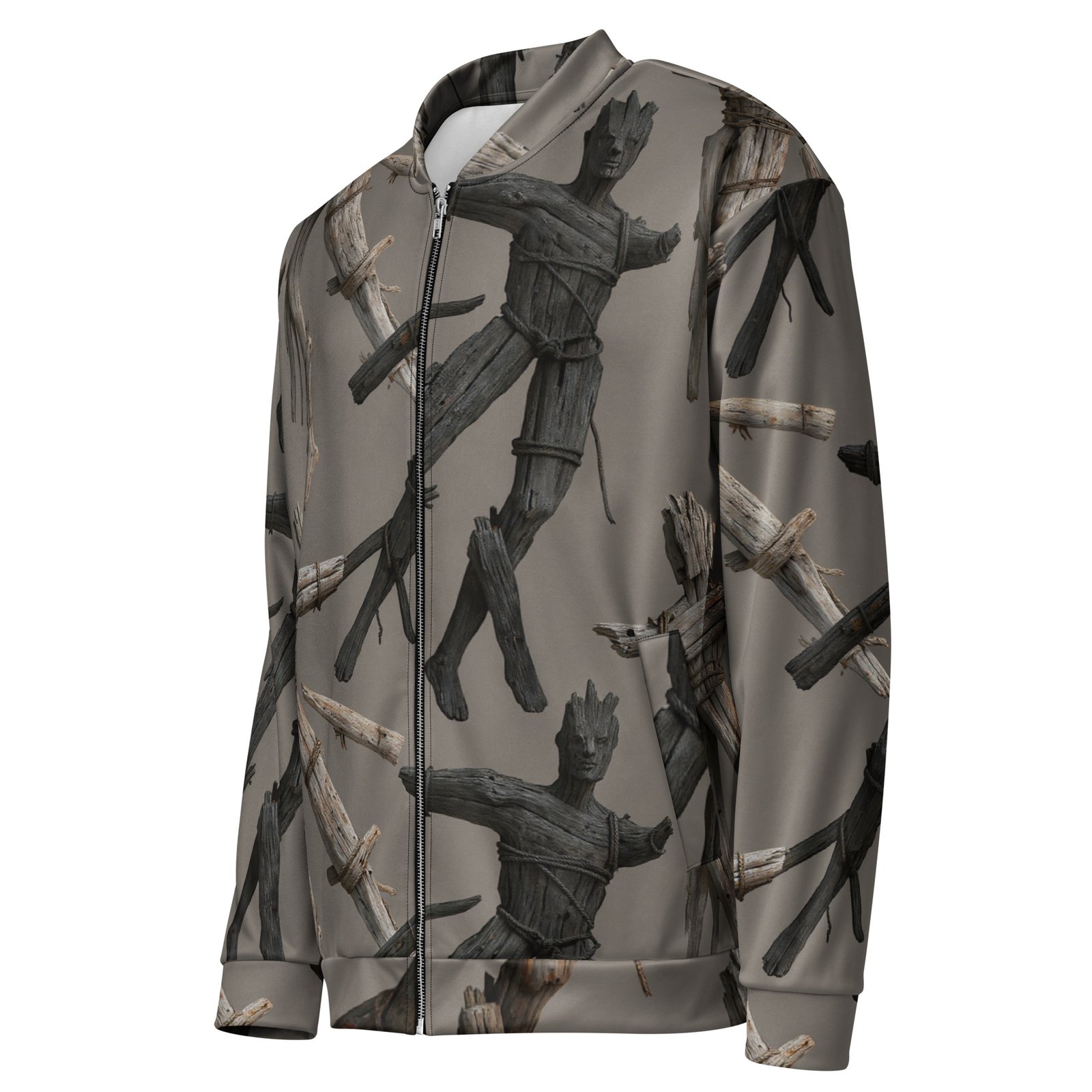 Męska bluza bomber z grafiką drewnianych kukieł i związanych gałęzi| Zarn.pl Męska bluza bomber z grafiką drewnianych kukieł i związanych gałęzi - obrazek 4