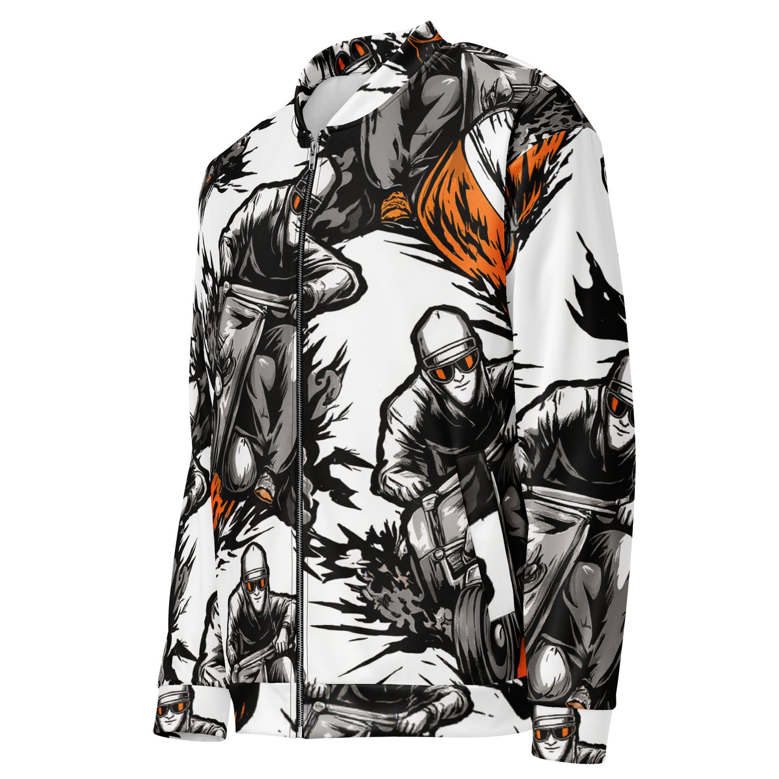 Męska bluza bomber z grafiką motocyklisty w stylu komiksowym| Zarn.pl Męska bluza bomber z grafiką motocyklisty w stylu komiksowym - obrazek 4