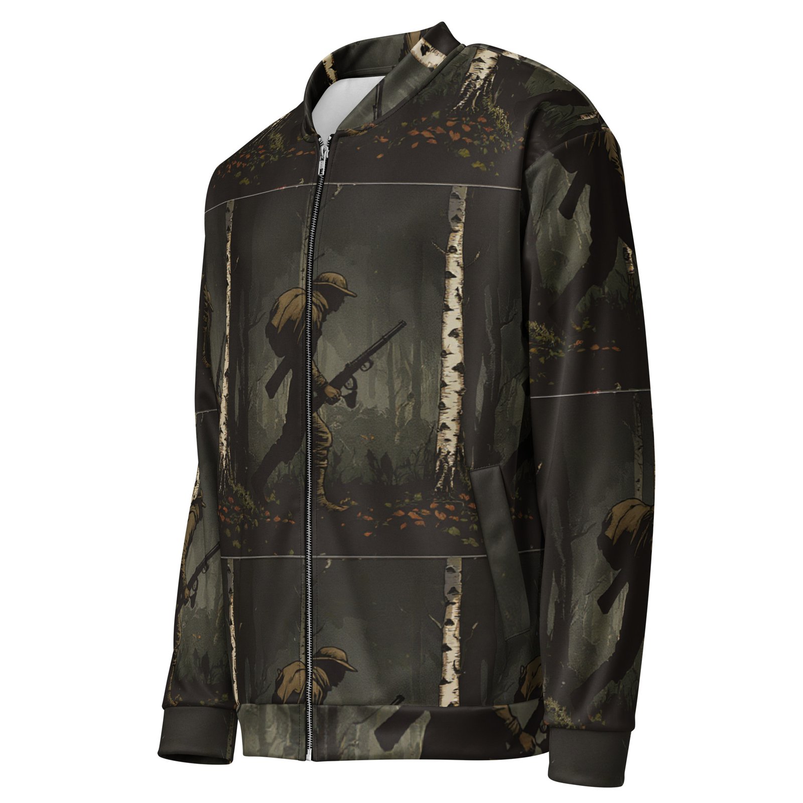 Męska bluza bomber z grafiką żołnierza w lesie| Zarn.pl Męska bluza bomber z grafiką żołnierza w lesie - obrazek 4