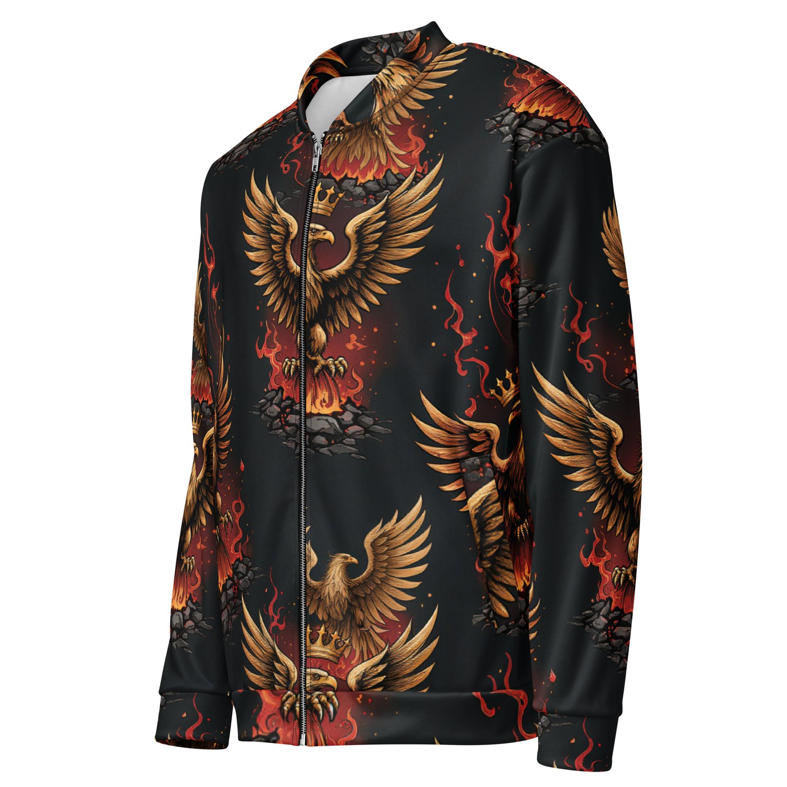 Męska bluza bomber z grafiką złotego orła i płomieni| Zarn.pl Męska bluza bomber z grafiką złotego orła i płomieni - obrazek 4