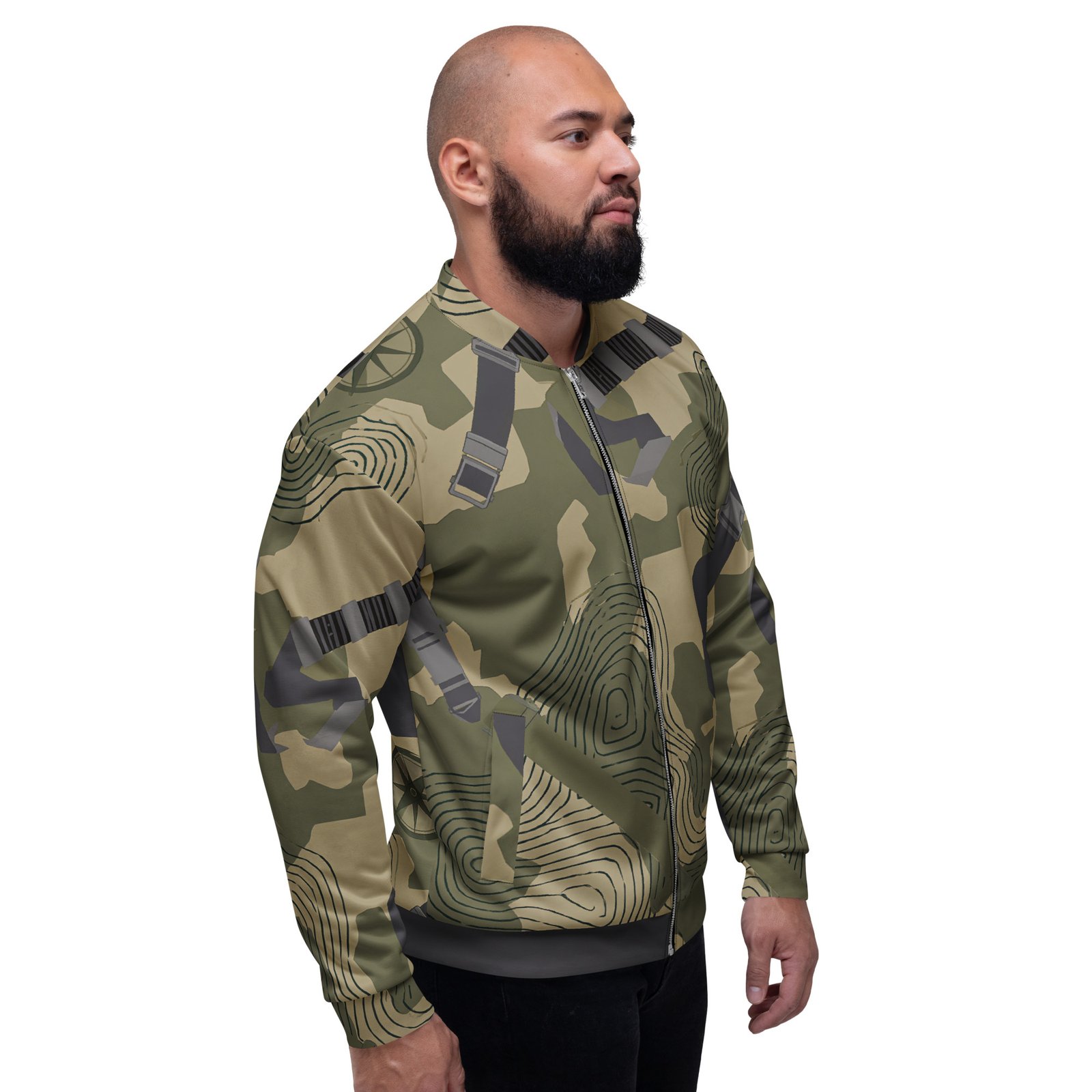 Męska bluza bomber z grafiką pasów taktycznych, kamuflażu i poziomic| Zarn.pl Męska bluza bomber z grafiką pasów taktycznych, kamuflażu i poziomic - obrazek 7