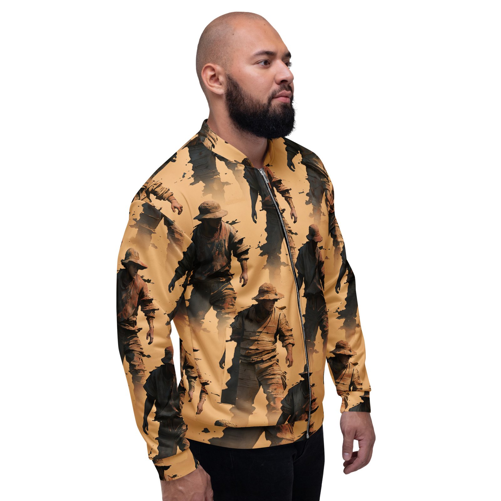 Męska bluza bomber z grafiką tajemniczych postaci w pustynnym klimacie| Zarn.pl Męska bluza bomber z grafiką tajemniczych postaci w pustynnym klimacie - obrazek 7