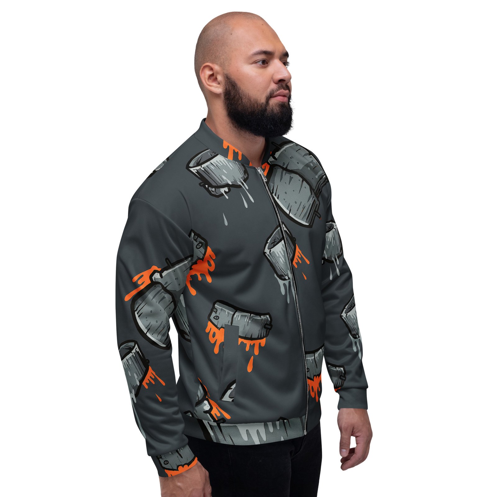Męska bluza bomber z grafiką tasaków i farby w stylu graffiti| Zarn.pl Męska bluza bomber z grafiką tasaków i farby w stylu graffiti - obrazek 8