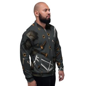 męska bluza bomber z grafiką części rowerowych i śrub