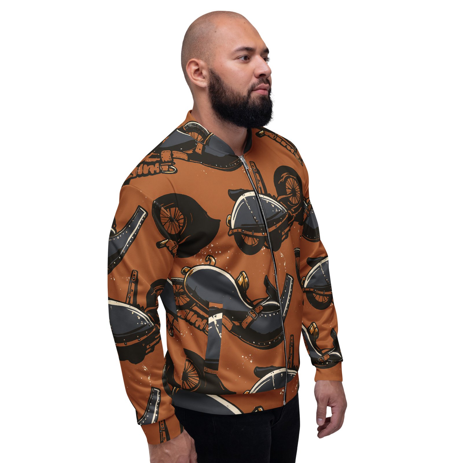 Męska bluza bomber z grafiką klasycznych motocykli w stylu vintage| Zarn.pl Męska bluza bomber z grafiką klasycznych motocykli w stylu vintage - obrazek 7