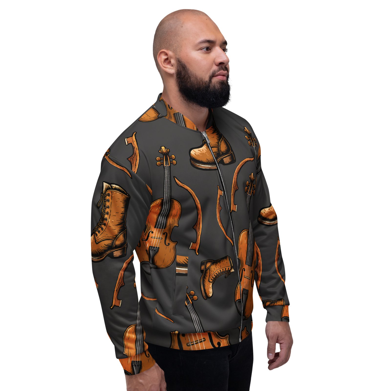 Męska bluza bomber z grafiką skrzypiec i tanecznych butów| Zarn.pl Męska bluza bomber z grafiką skrzypiec i tanecznych butów - obrazek 7