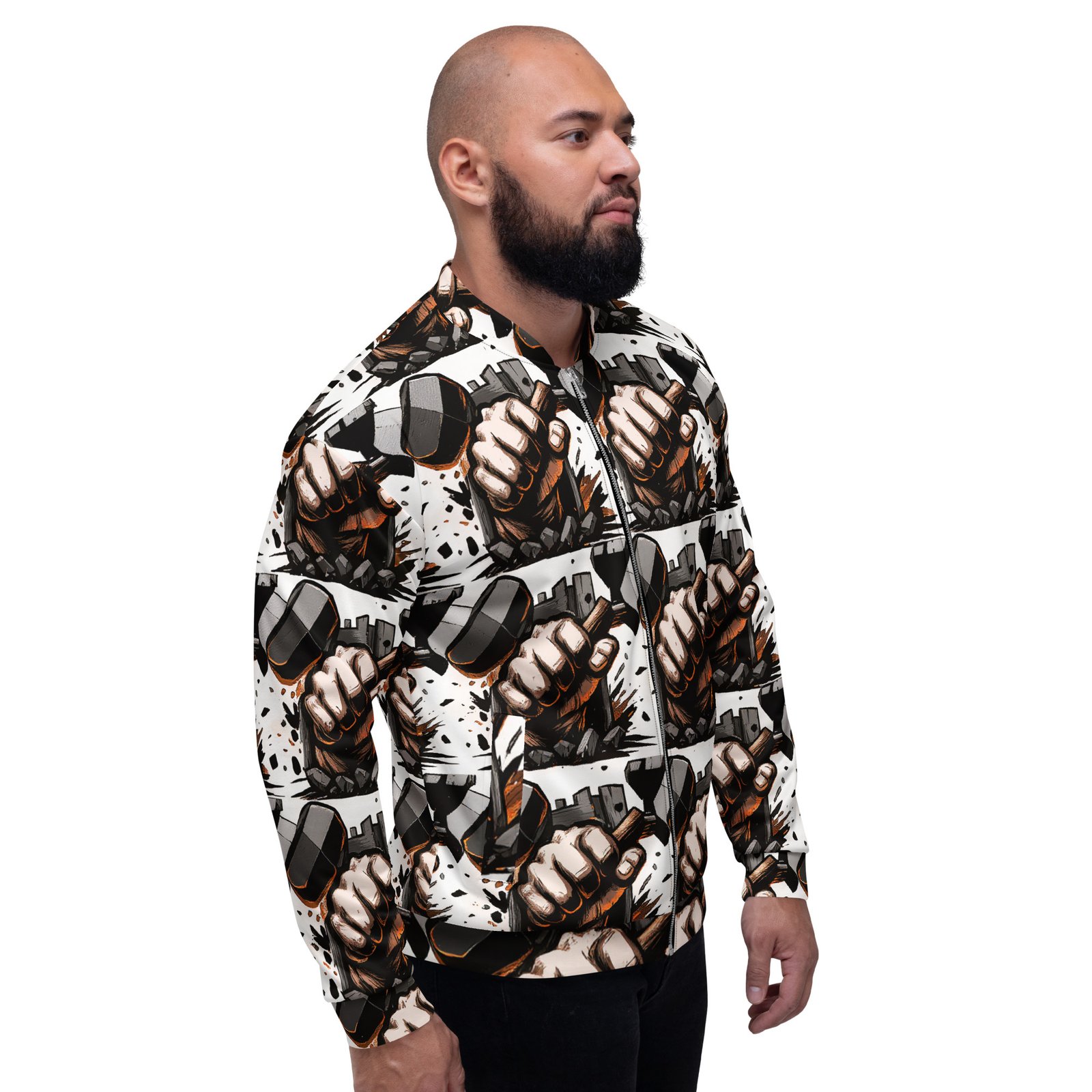 Męska bluza bomber z grafiką zaciśniętej pięści przebijającej kamienny mur| Zarn.pl Męska bluza bomber z grafiką zaciśniętej pięści przebijającej kamienny mur - obrazek 7
