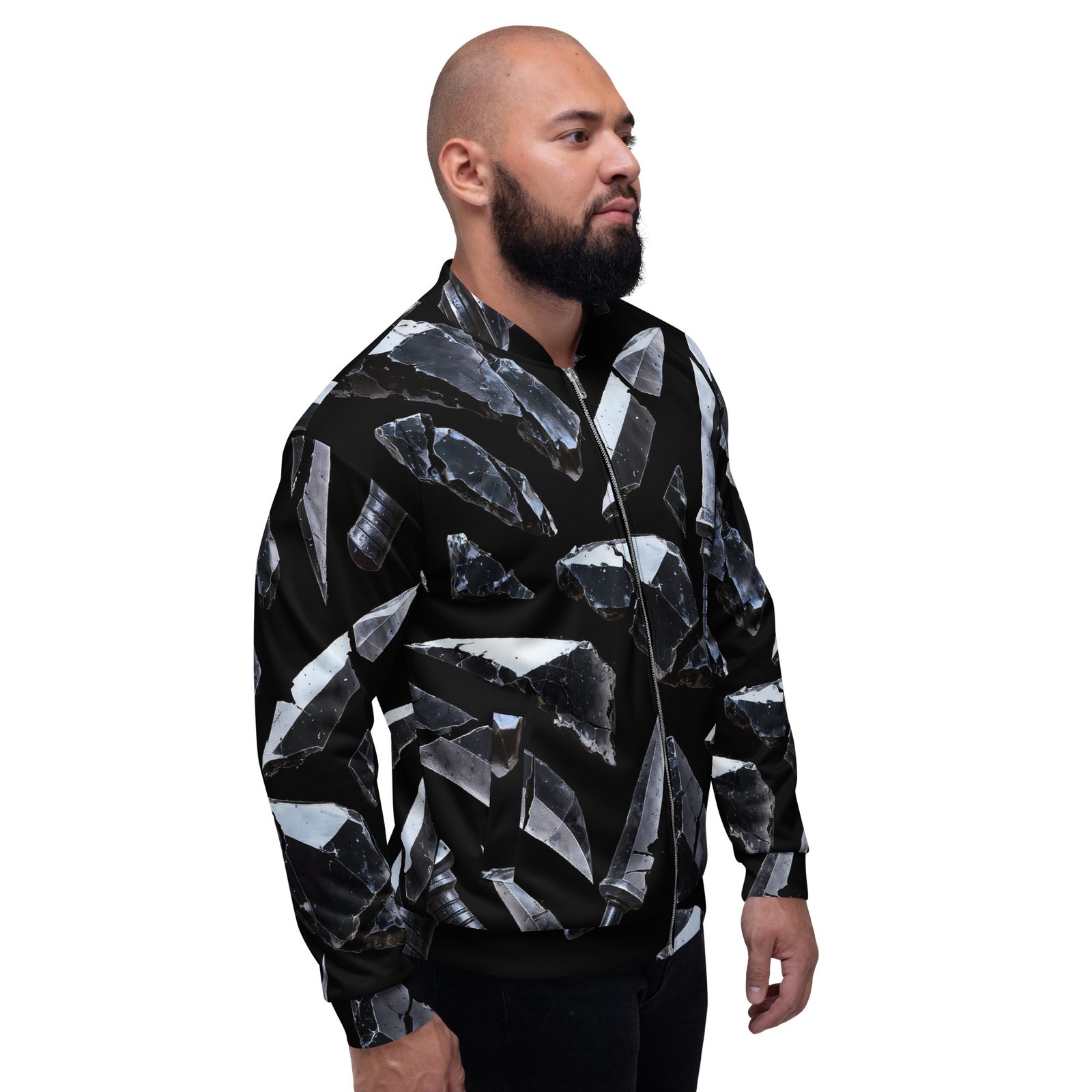 Męska bluza bomber z grafiką obsydianowych ostrzy i czarnych kryształów| Zarn.pl Męska bluza bomber z grafiką obsydianowych ostrzy i czarnych kryształów - obrazek 7