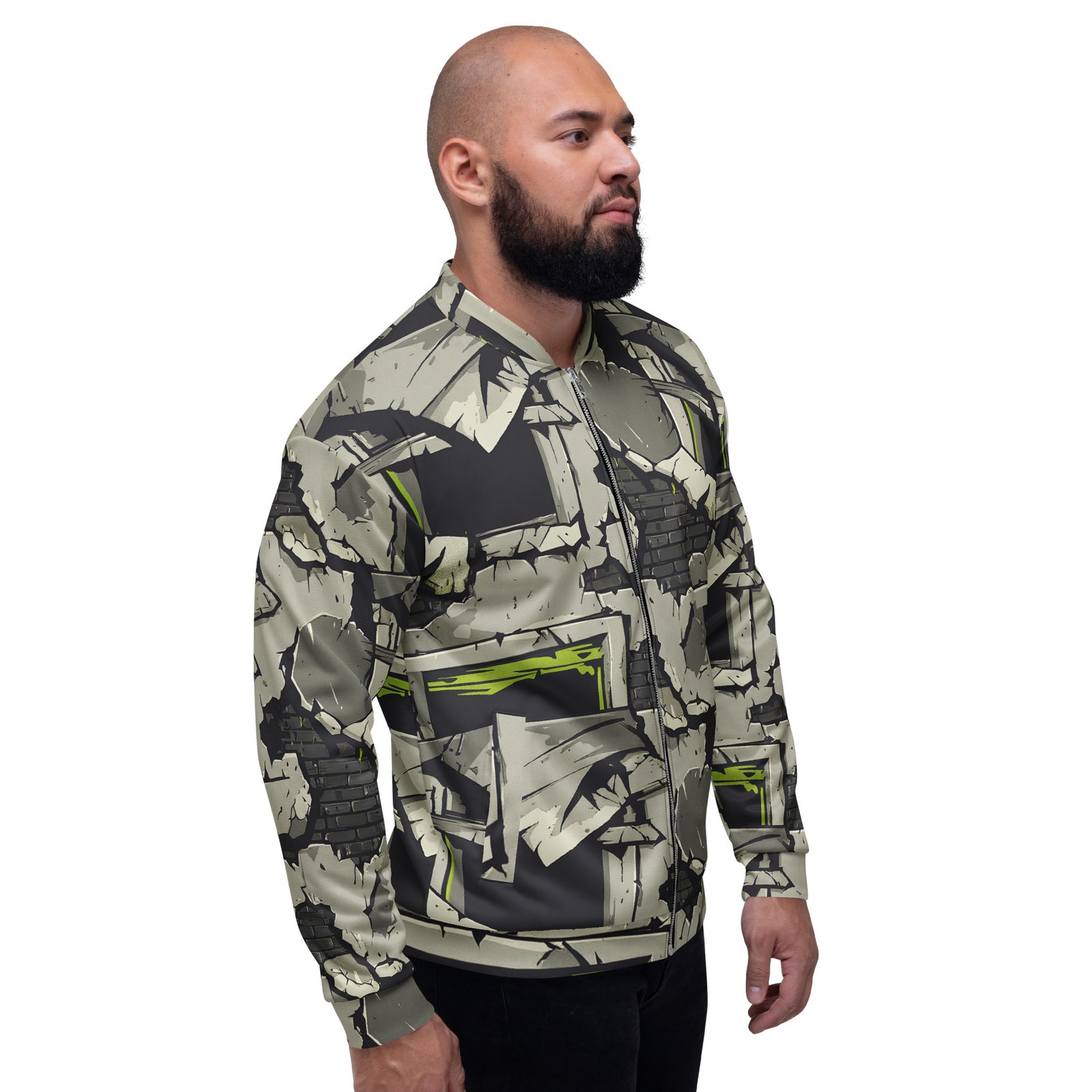 Męska bluza bomber z grafiką zniszczonego muru i pękającego betonu| Zarn.pl Męska bluza bomber z grafiką zniszczonego muru i pękającego betonu - obrazek 8