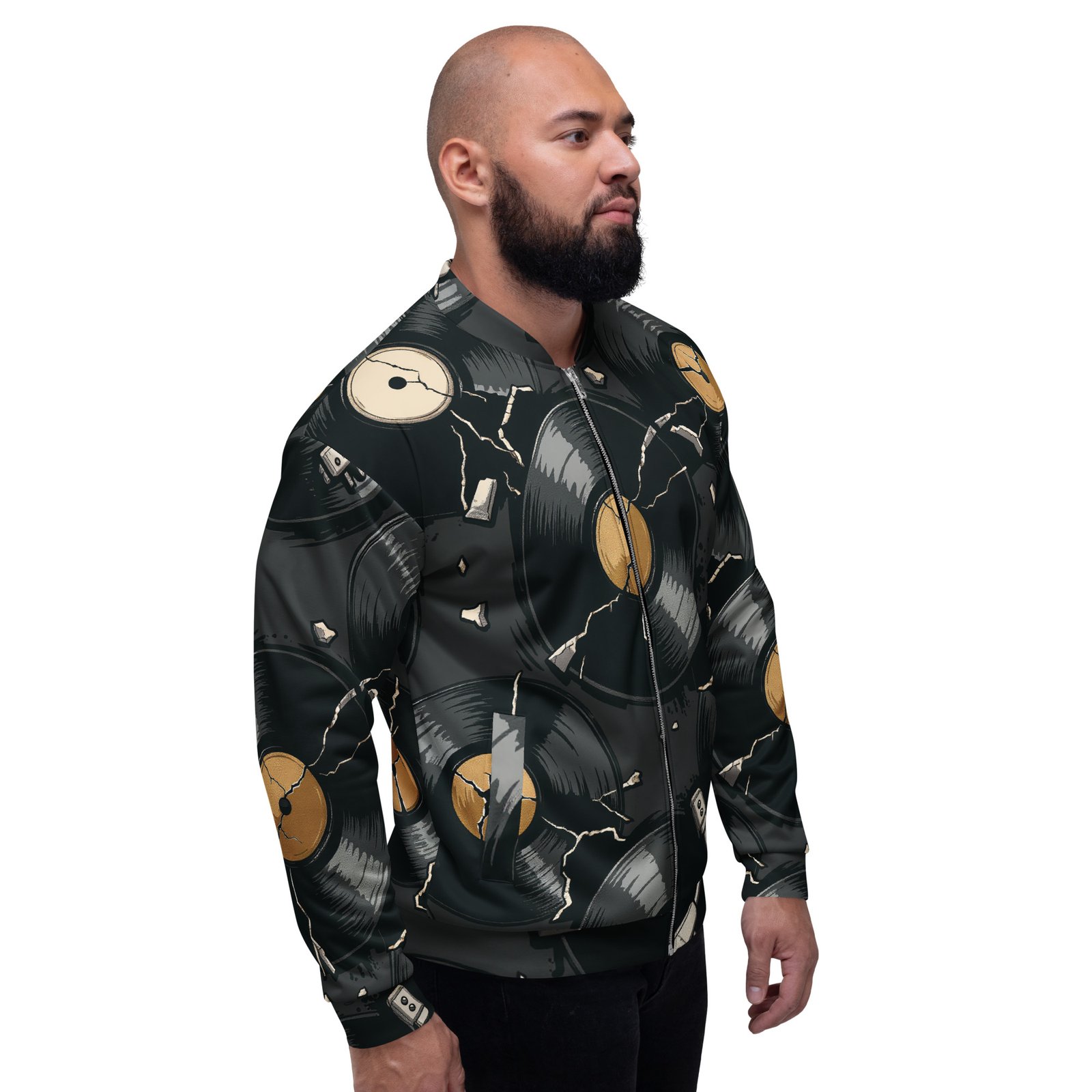 Męska bluza bomber z grafiką płyt winylowych| Zarn.pl Męska bluza bomber z grafiką płyt winylowych - obrazek 8