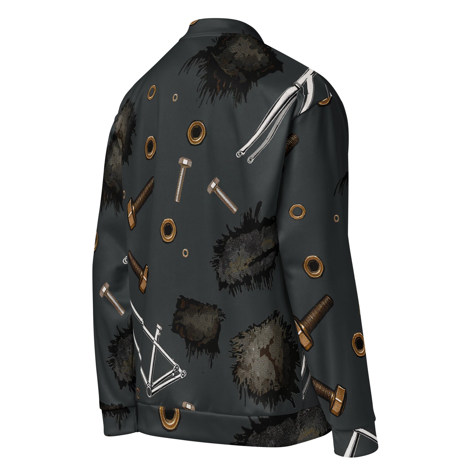Męska bluza bomber z grafiką części rowerowych i śrub| Zarn.pl Męska bluza bomber z grafiką części rowerowych i śrub - obrazek 5