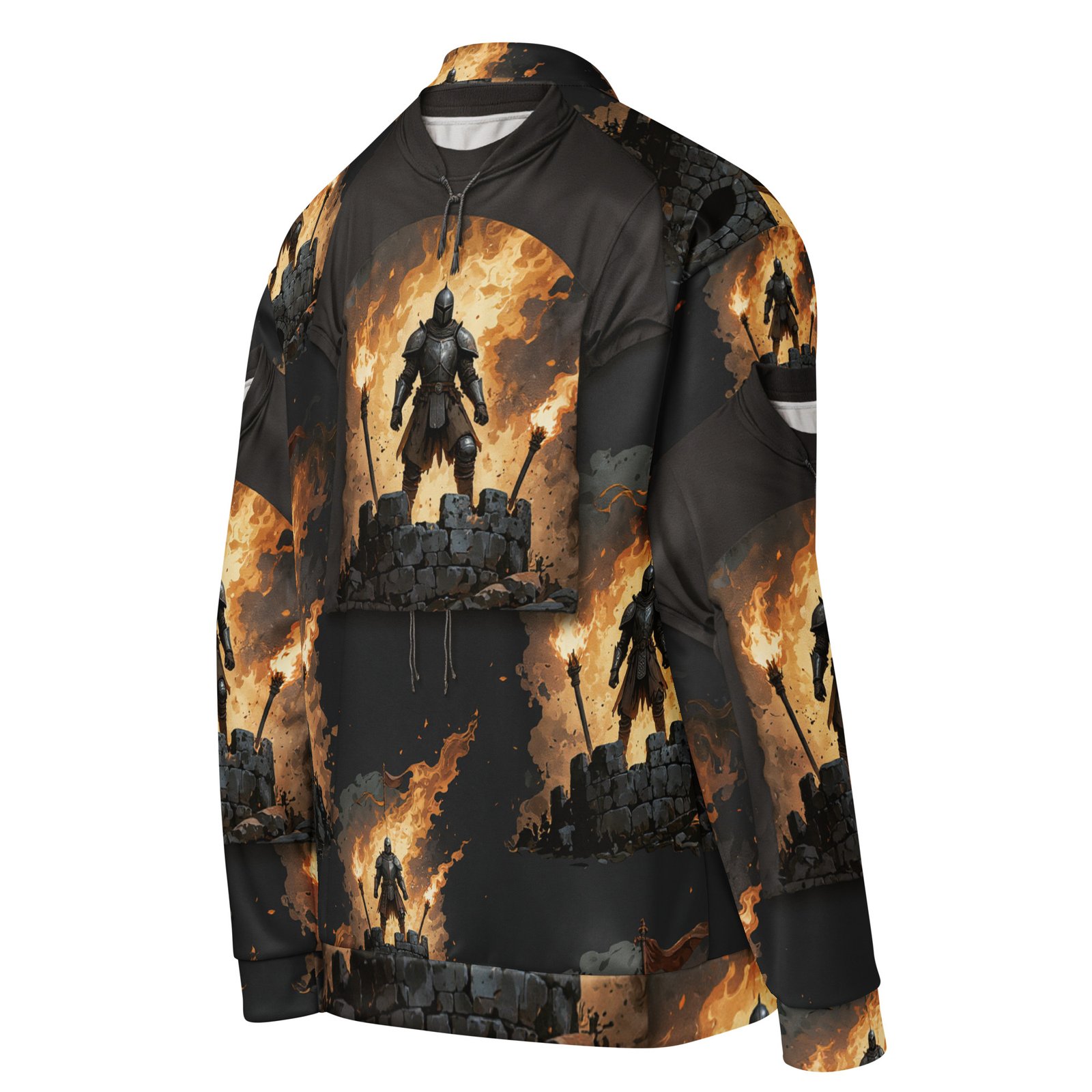 Męska bluza bomber z grafiką rycerza na płonących murach zamku| Zarn.pl Męska bluza bomber z grafiką rycerza na płonących murach zamku - obrazek 5