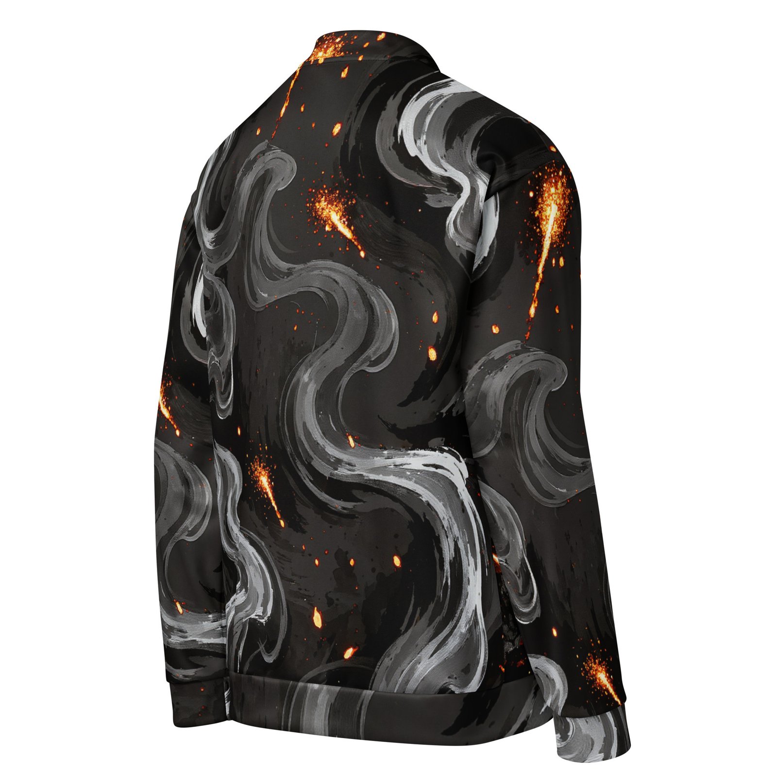 Męska bluza bomber z grafiką abstrakcyjnych smug dymu i iskier| Zarn.pl Męska bluza bomber z grafiką abstrakcyjnych smug dymu i iskier - obrazek 5