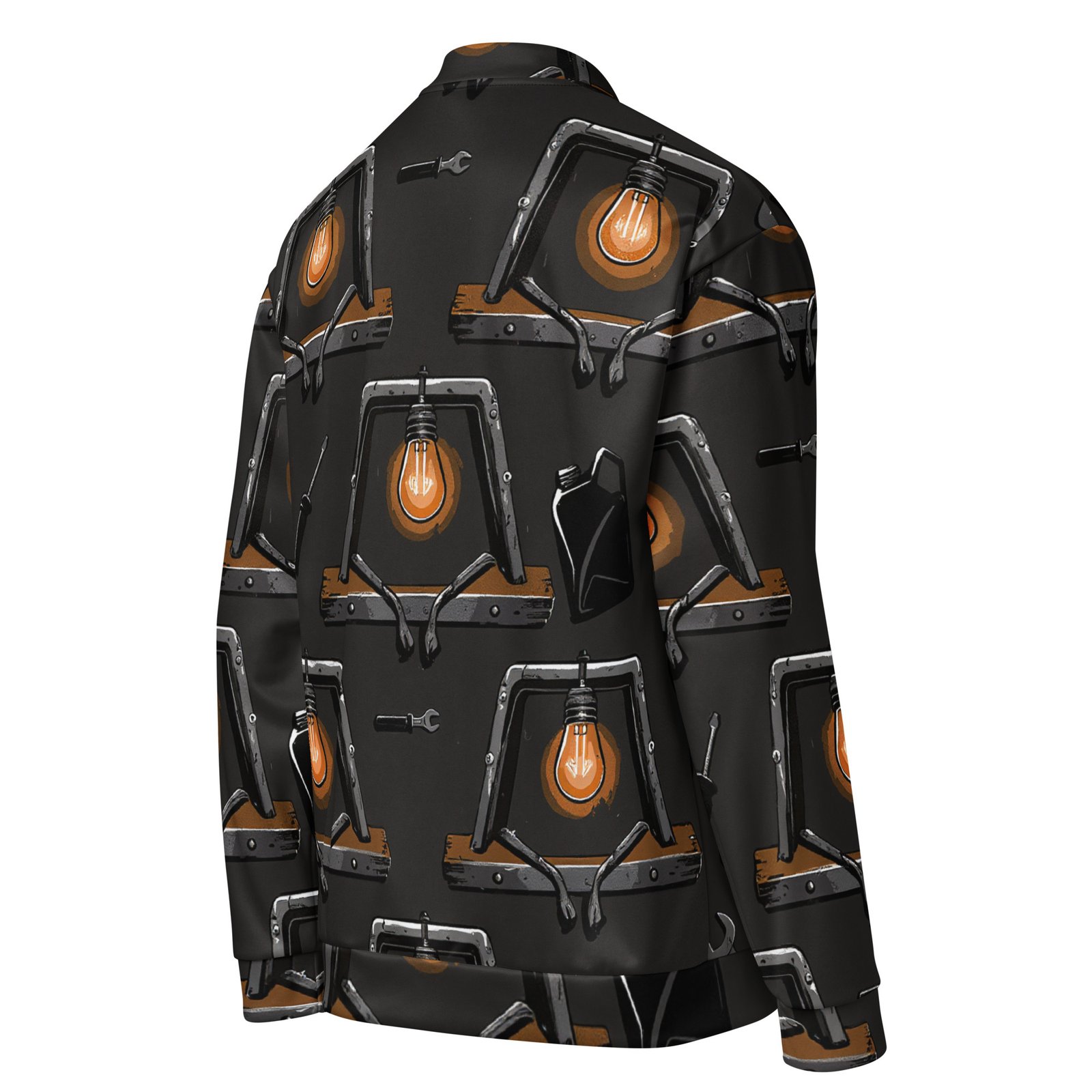 Męska bluza bomber z grafiką industrialnych lamp i narzędzi| Zarn.pl Męska bluza bomber z grafiką industrialnych lamp i narzędzi - obrazek 5