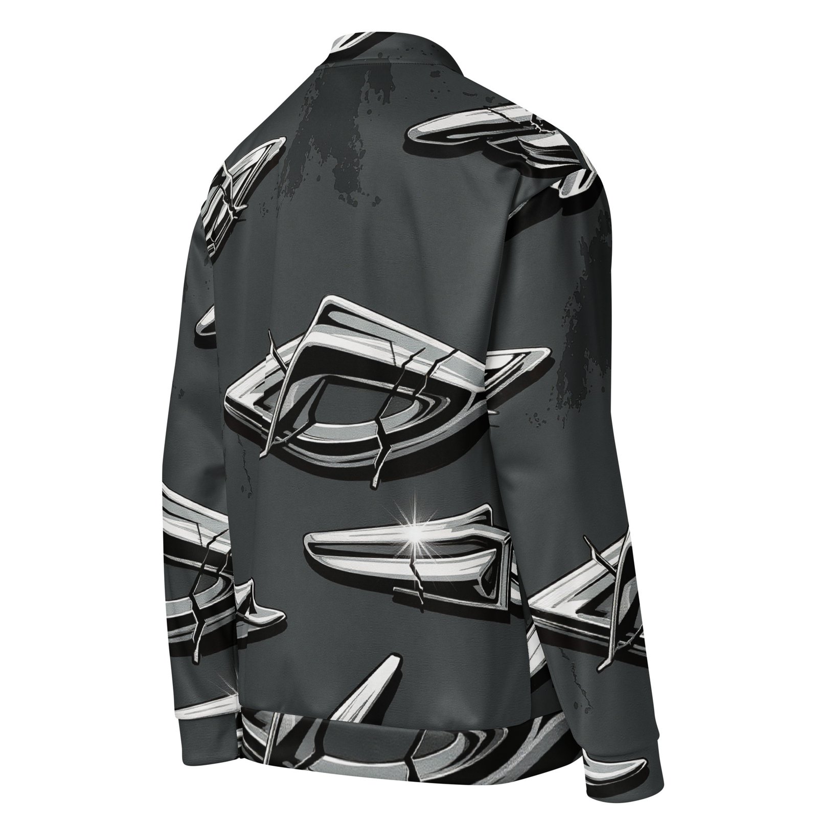 Męska bluza bomber z grafiką srebrnych chromowanych emblematów| Zarn.pl Męska bluza bomber z grafiką srebrnych chromowanych emblematów - obrazek 5