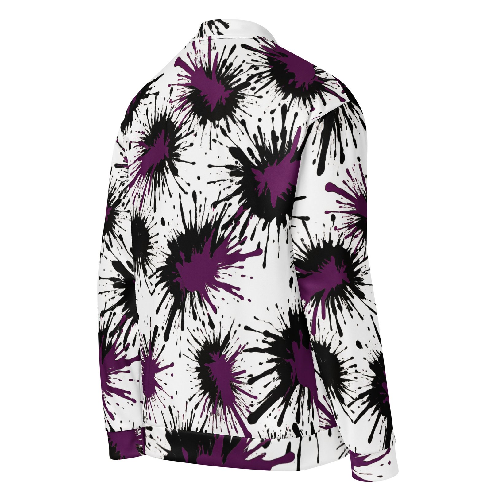 Męska bluza bomber z grafiką fioletowych i czarnych plam farby| Zarn.pl Męska bluza bomber z grafiką fioletowych i czarnych plam farby - obrazek 5