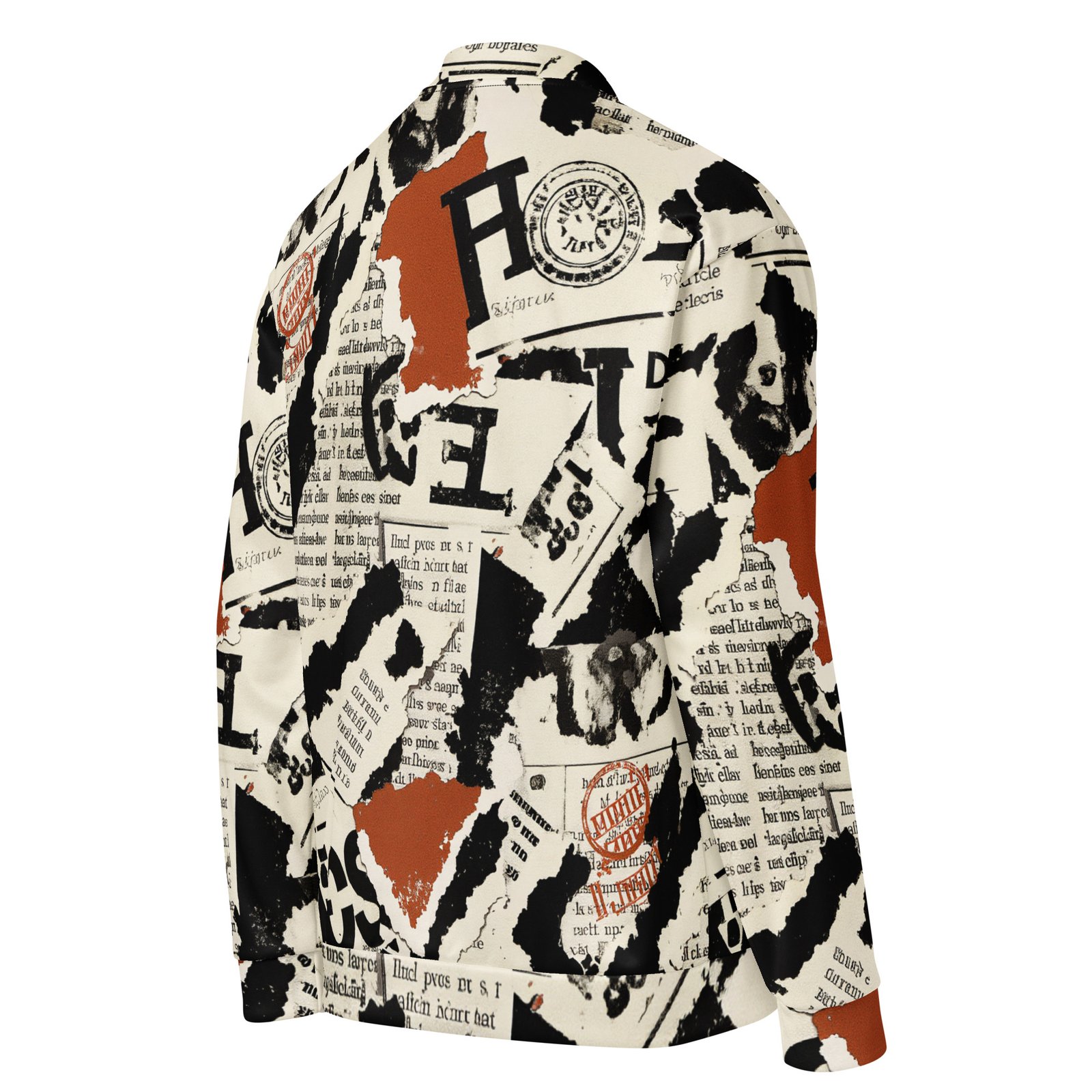 Męska bluza bomber z grafiką gazet, typografii i stempli vintage| Zarn.pl Męska bluza bomber z grafiką gazet, typografii i stempli vintage - obrazek 5