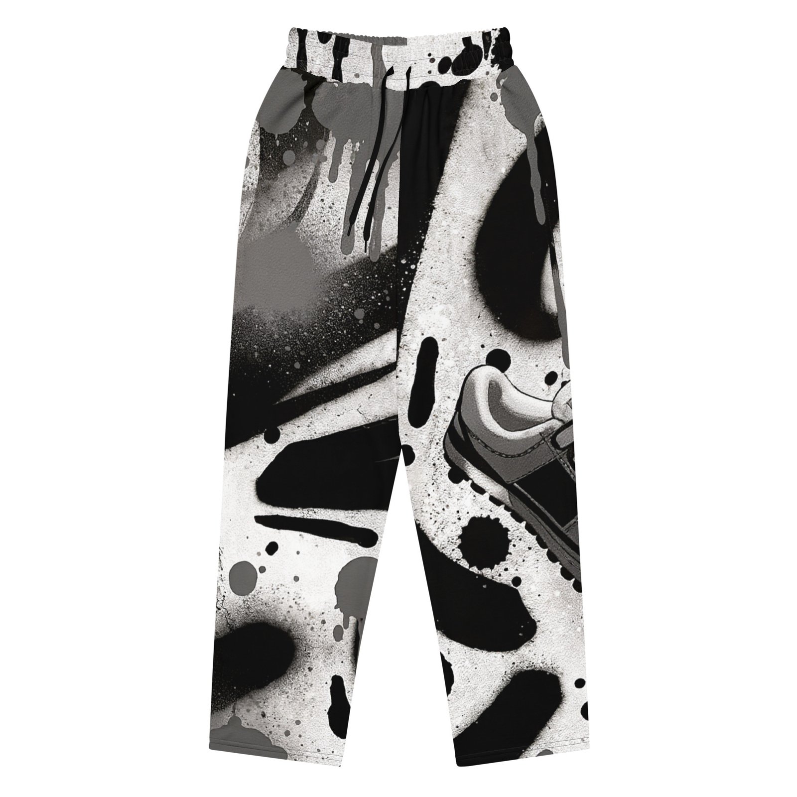 Męskie spodnie jogger z czarno-białą grafiką streetwear i motywem sneakersa| Zarn.pl Męskie spodnie jogger z czarno-białą grafiką streetwear i motywem sneakersa - obrazek 4