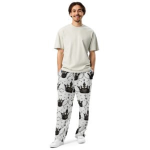 Męskie spodnie jogger z nadrukiem czarnych koron w stylu streetwear