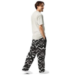 męskie spodnie jogger z szerokimi nogawkami i grafiką geometryczną
