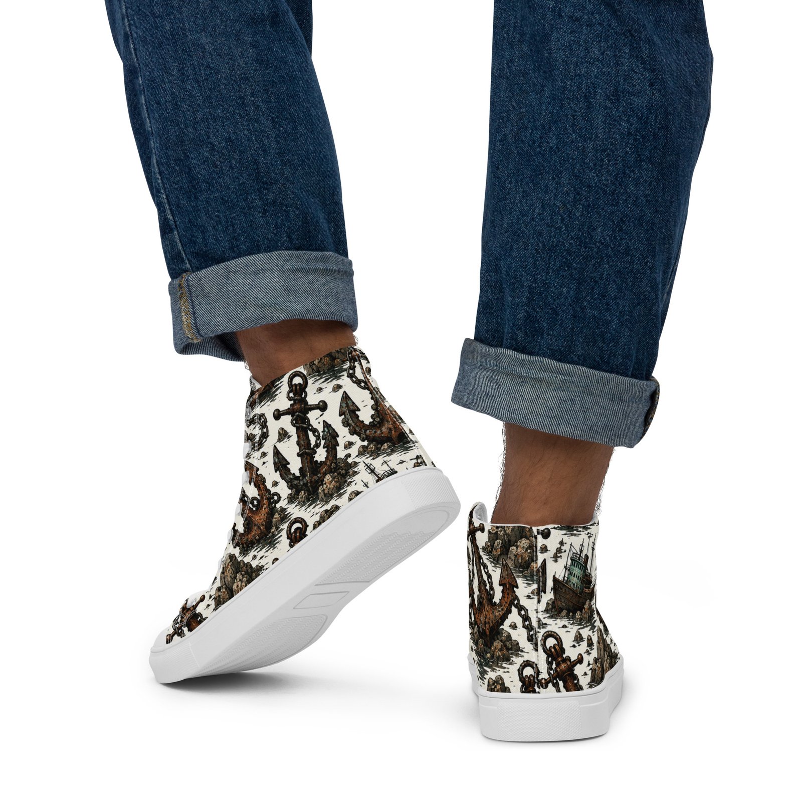 Męskie trampki za kostkę z grafiką kotwic i wraków statków| Zarn.pl Męskie trampki za kostkę z grafiką kotwic i wraków statków - obrazek 16