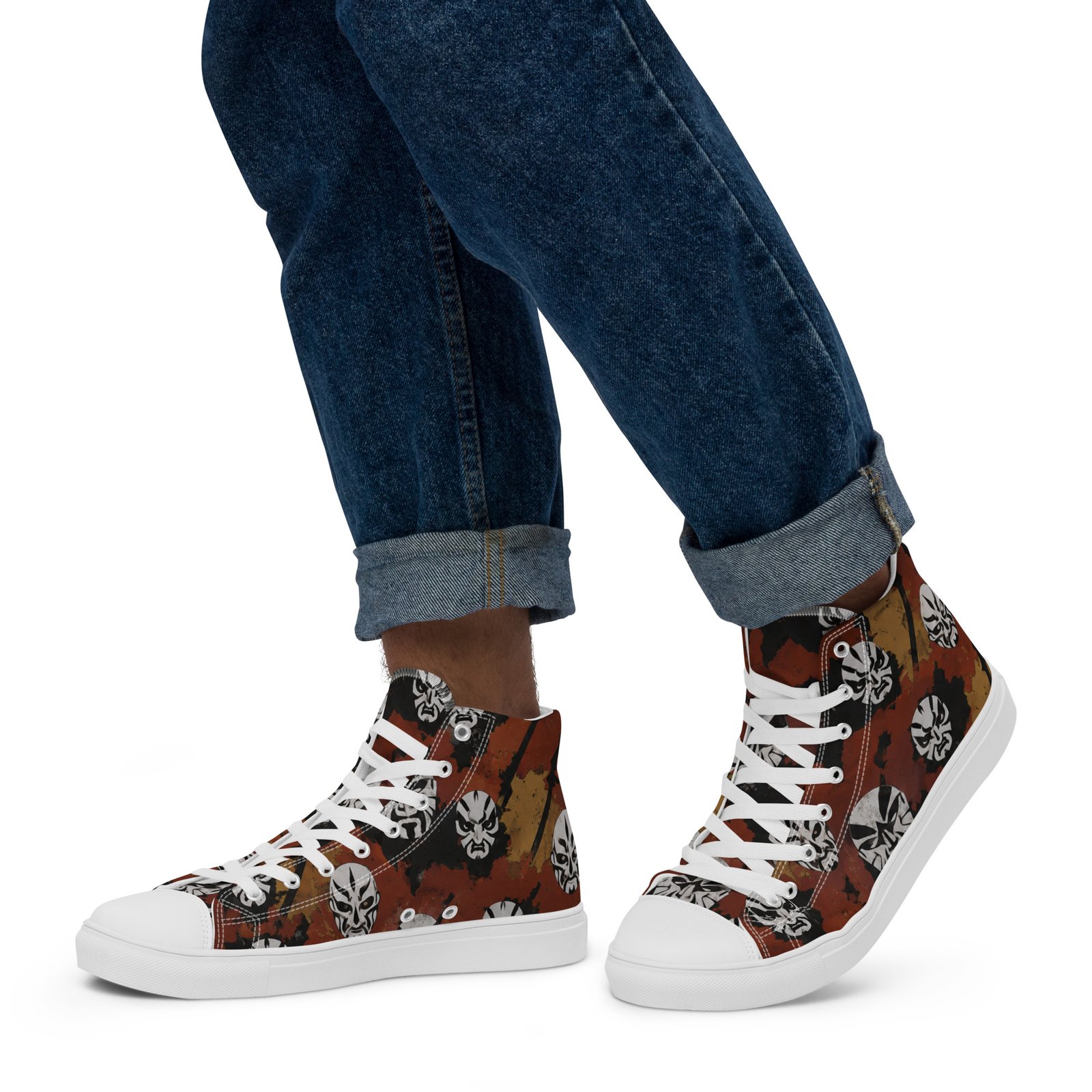 Męskie trampki za kostkę z grafiką twarzy wojowników w stylu streetwear| Zarn.pl Męskie trampki za kostkę z grafiką twarzy wojowników w stylu streetwear - obrazek 20