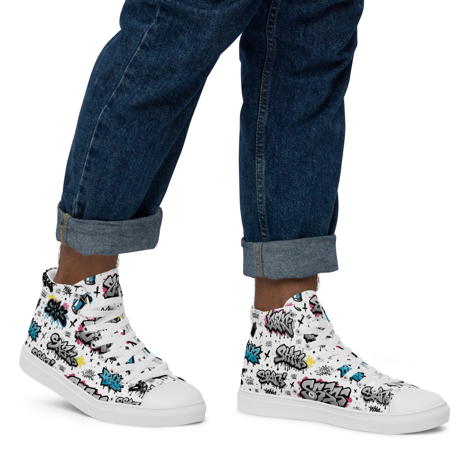 Męskie trampki za kostkę z kolorową grafiką graffiti streetwear| Zarn.pl Męskie trampki za kostkę z kolorową grafiką graffiti streetwear - obrazek 20