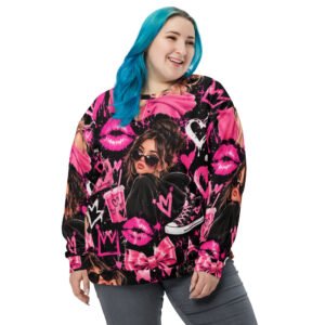 Damska bluza z grafiką w stylu pink streetwear z motywem modowej dziewczyny