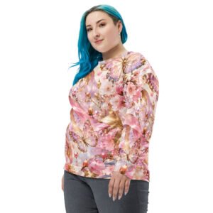 Damska bluza w kwiaty i motyle w pastelowych odcieniach różu i złota